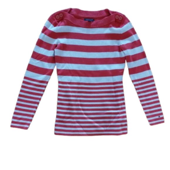 TOMMY HILFIGUER Red and White Long Sleeve Sweater Size Medium - Picture 1 of 6